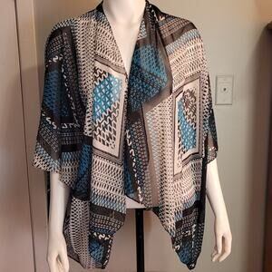 Geometric Aztec Print Kimono Beach Cover-Up One Size Semi-Sheer Graphic Flowy